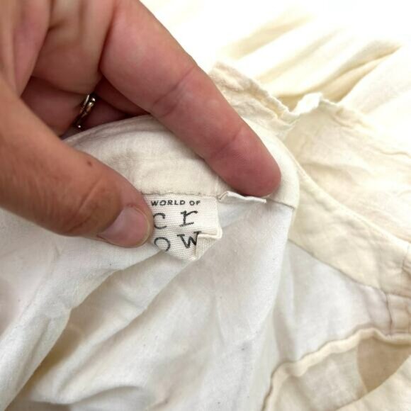 World Of Crow Boxy Sleeve Summer Dress Cotton Cottagecore Boho Cream XS Prairie - Picture 7 of 11